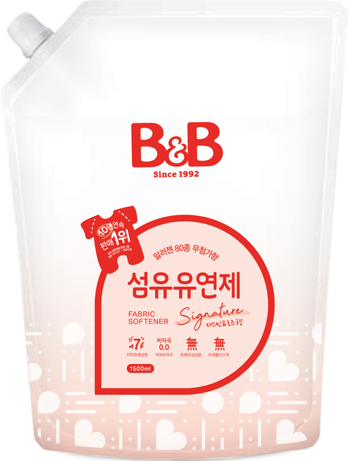 비앤비 비자극 유아 섬유유연제 자스민앤로즈향 리필형, 1.5L, 1개