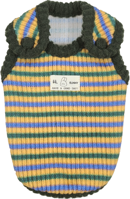 그루밍독 반려동물 솜단추 스트라이프 니트 조끼, 카키, 1개