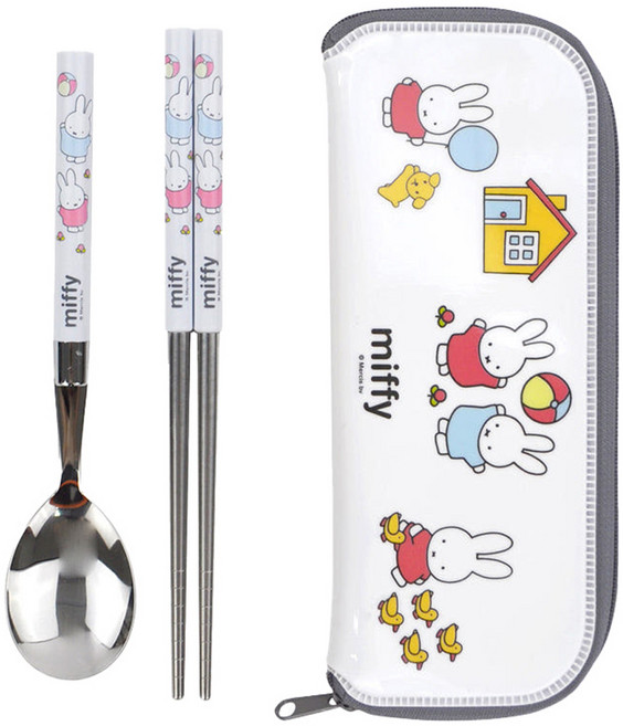 키친유 미피 쥬니어 스푼 젓가락 케이스 세트, 혼합색상, 1세트, 숟가락 + 젓가락 + 케이스
