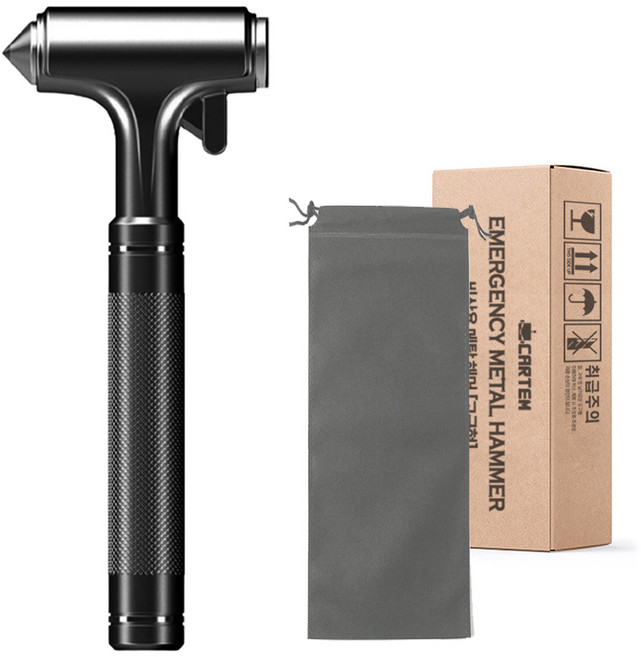 카템 차량용 비상 탈출 망치 메탈 고급형 + 보관 파우치 세트, 블랙(망치), 1세트