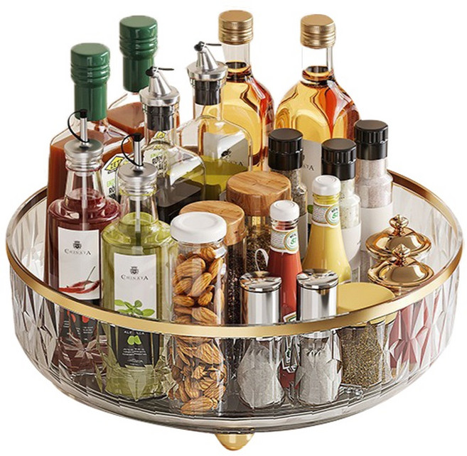 코히모 다용도 양념통 정리 수납 360도 회전 트레이 4W469, 1개, 투명 화이트