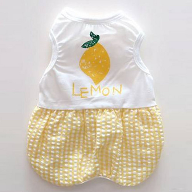 개꿀이냥 강아지 과일 체크 올인원 HDAL00438, 옐로우, 1개