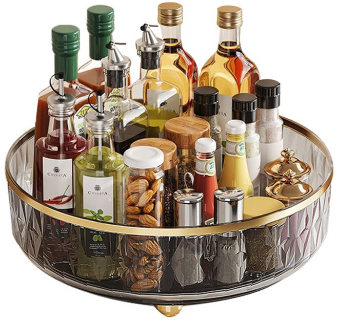 코히모 다용도 양념통 정리 수납 360도 회전 트레이 4W469, 1개, 투명 그레이