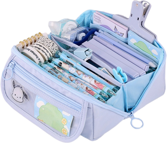 동아피엠에스 대용량 180도 필통 다용도 수납 펜 파우치 케이스 필통, 블루, 1개