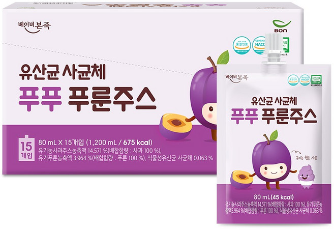 베이비본죽 유산균 사균체 푸푸 푸룬주스, 15개, 80ml