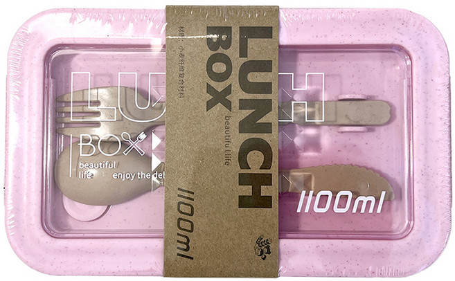 마켓욜 올인원 밀짚 도시락 1.1L, 핑크, 1개