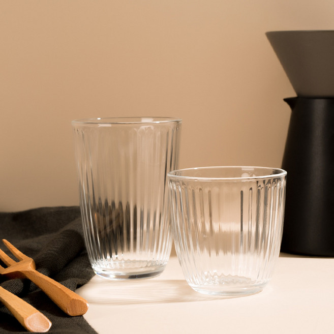 아메리칸로드 라운드 스트라이프 유리컵 숏 + 롱 세트 YK043, 투명, 1세트