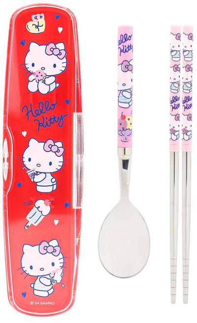 릴팡 유아용 올인원 가벼운 진공스텐 수저 + 케이스 세트, 헬로키티, 숟가락 + 젓가락 + 케이스, 1개