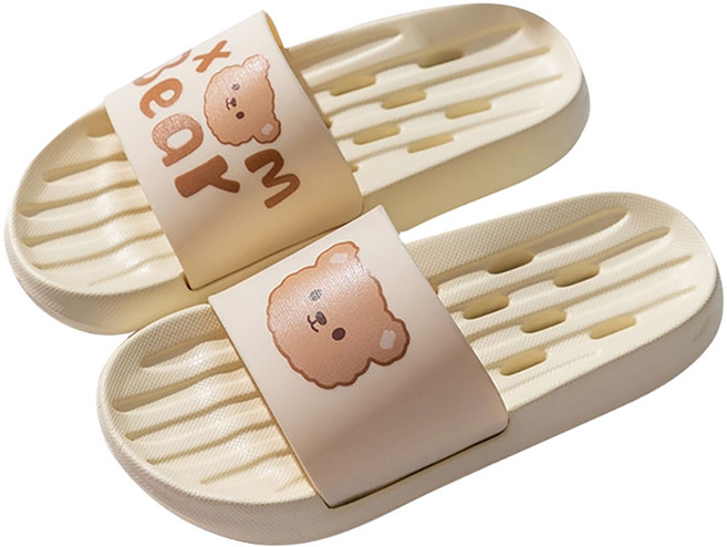 도림 곰돌이 미끄럼방지 물빠짐 EVA 욕실 슬리퍼, 베이지, 1개
