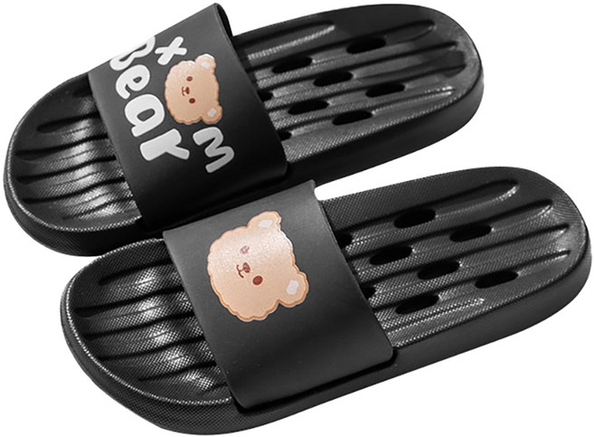 도림 곰돌이 미끄럼방지 물빠짐 EVA 욕실 슬리퍼, 블랙, 1개
