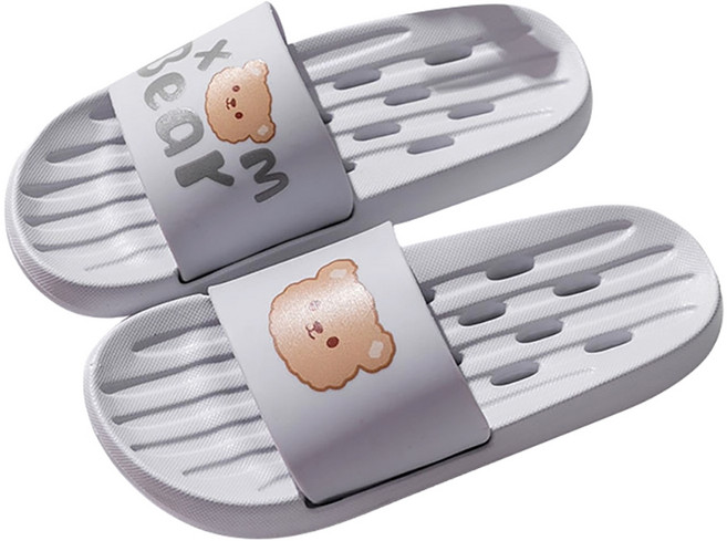 도림 곰돌이 미끄럼방지 물빠짐 EVA 욕실 슬리퍼, 그레이, 1개