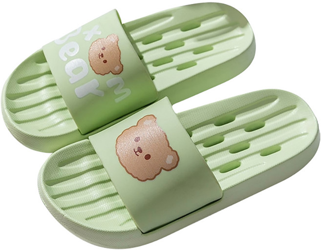 도림 곰돌이 미끄럼방지 물빠짐 EVA 욕실 슬리퍼, 그린, 1개