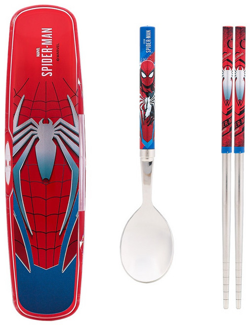 릴팡 스파이더맨 올인원 가벼운 진공 수저 3종 세트 MV8866, 혼합색상, 스푼 + 젓가락 + 케이스, 1세트