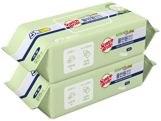 스카치브라이트 올인원 베이직 더블액션 플러스 물걸레 청소포 25p, 2개