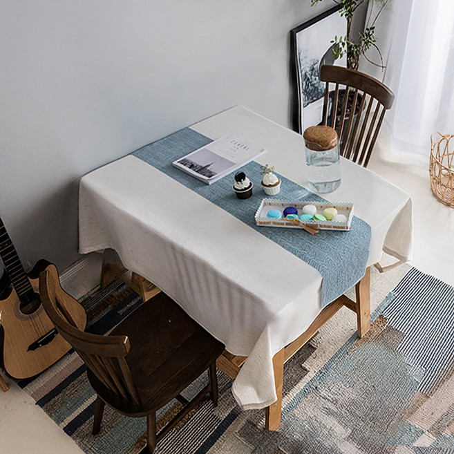 알럽홈 배색 포인트 정사각형 식탁보, 블루, 1개, 90 x 90 cm