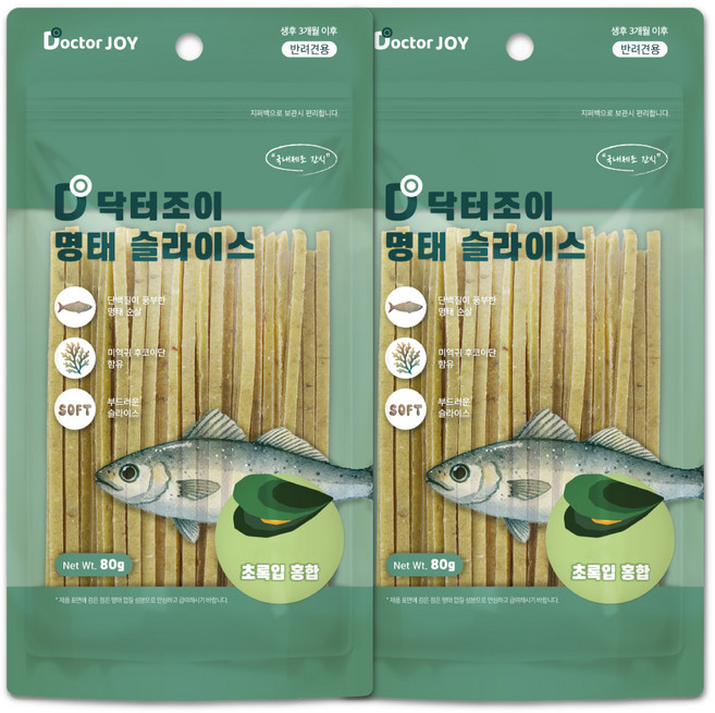 닥터조이 강아지 명태슬라이스 간식, 초록입홍합, 80g, 2개
