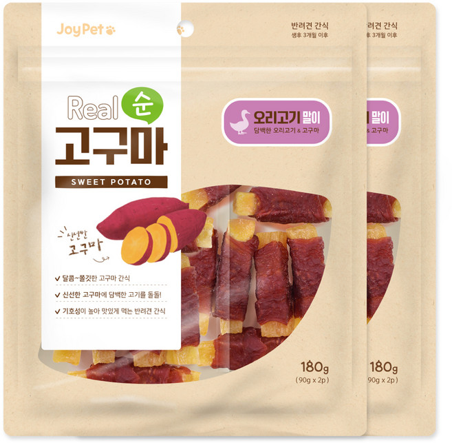 조이펫 강아지 리얼 순 건조간식, 혼합맛(고구마/오리고기), 180g, 2개