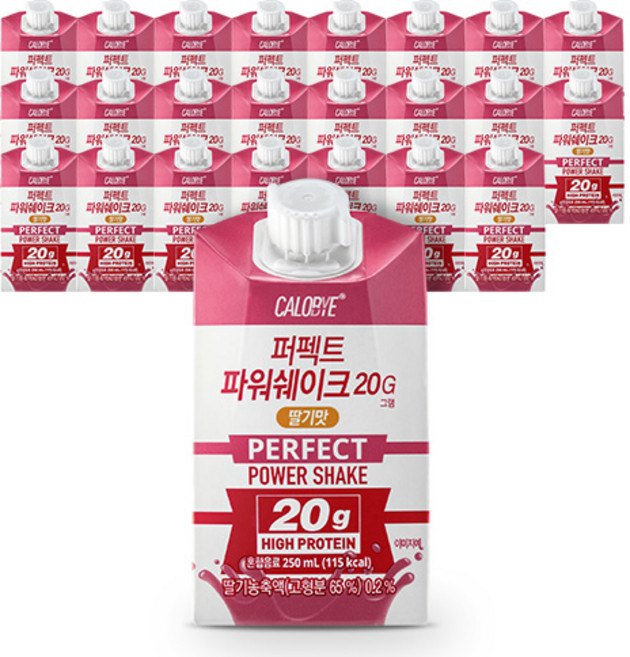 칼로바이 퍼펙트 파워쉐이크 20G 마시는 프로틴 음료 딸기맛, 24개, 250ml