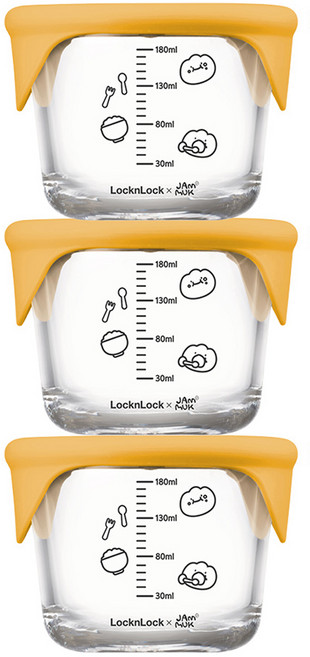 잼먹 스팀홀 소분 원형 이유식 보관용기, 230ml, 옐로우, 3개