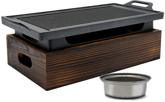 카엔 직사각 나무화로 + 불판 세트 대형, 32 x 15 x 3 cm, 1세트