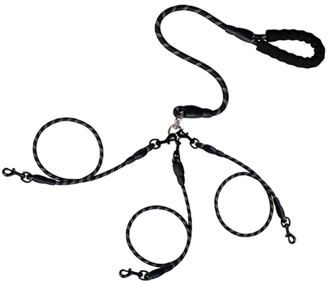 레드퍼피 강아지 쓰리인원 야간반사 목줄, 매트블랙, 1개