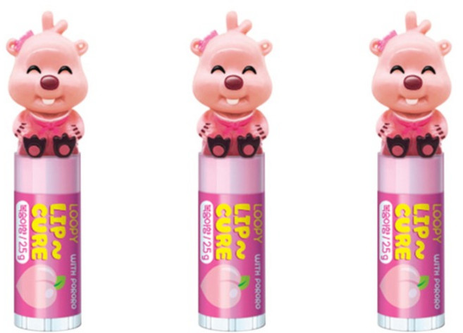 케이엠제약 뽀로로 루피 피규어 립밤, 복숭아향, 2.5g, 3개