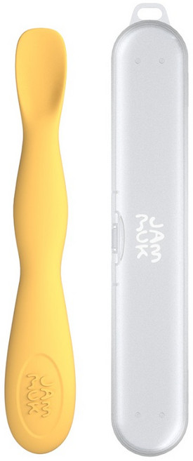 잼먹 국내 제조 유아용 이유식 떠먹스푼 + 케이스 세트, 옐로우(스푼), 1세트