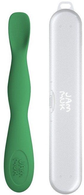 잼먹 유아용 이유식 떠먹스푼 + 케이스 세트, 그린(스푼), 1세트