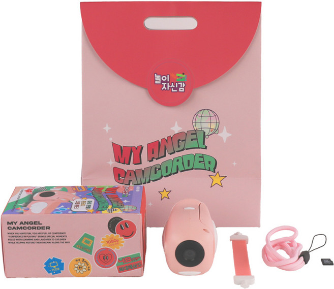 놀이자신감 아동용 마이 엔젤 캠코더 + 32GB SD카드 + 쇼핑백 세트, 크림핑크