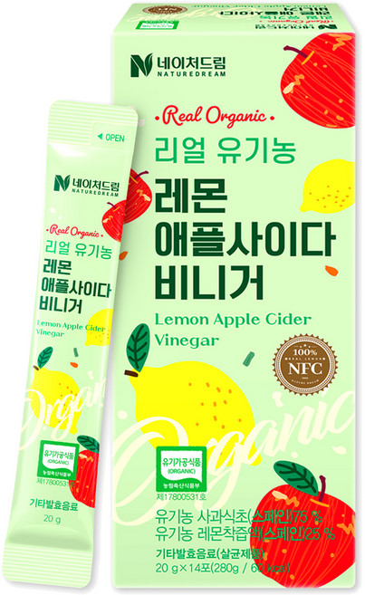 네이처드림 리얼 유기농 레몬 애플사이다 비니거 스틱 14p, 280g, 1개