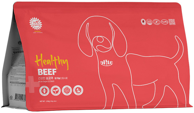엘릿 엘리트 전연령 강아지 헬씨 레드 유기농 건식사료, 소, 1.6kg, 1개
