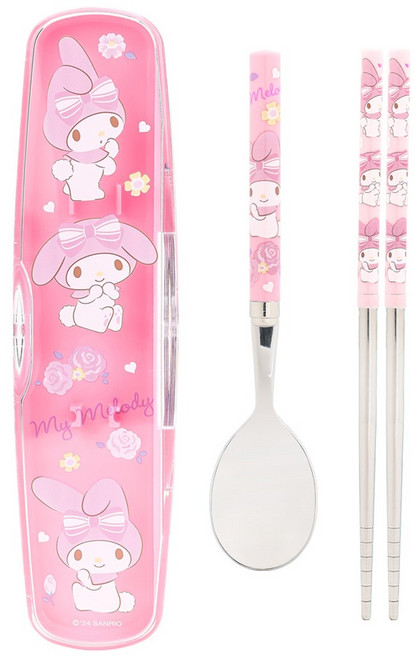 릴팡 유아용 마이멜로디 올인원 가벼운 진공 스텐 수저 케이스 세트, 혼합색상, 스푼 1p + 젓가락 1벌 + 케이스 1p, 1세트