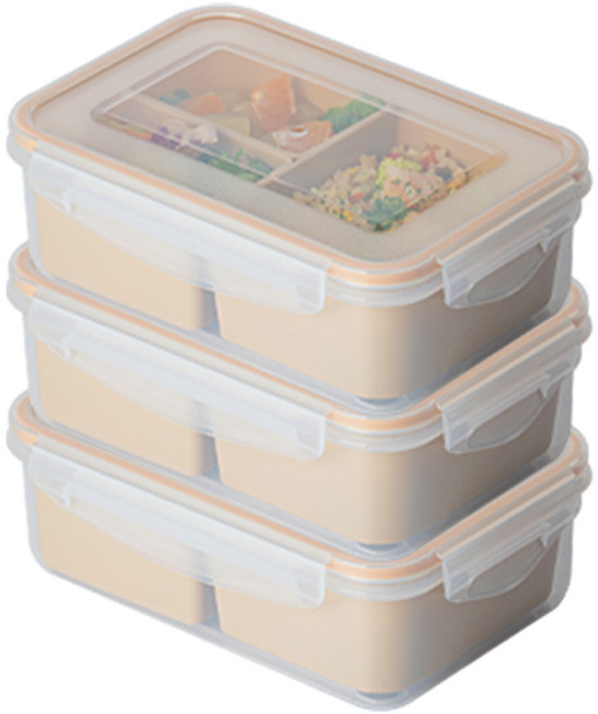 나누담 나눔 반찬통 밀프랩 2+1칸 밀폐용기 1100ml, 3개, 단품