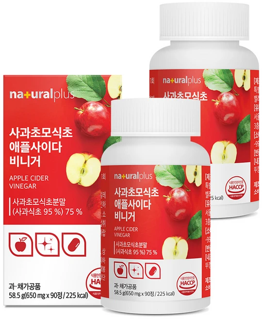 내츄럴플러스 사과초모식초 애플사이다비니거 58.5g, 90정, 2개 - 쿠팡