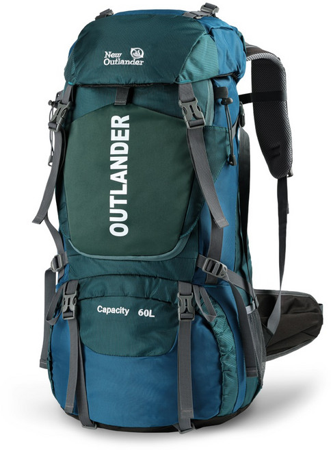 New Outlander 高級盧卡斯登山包 60L 含防水罩, 藍綠色