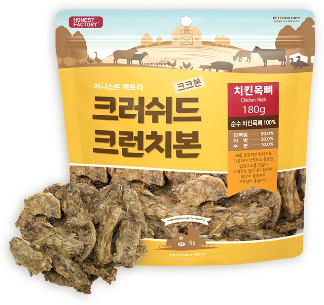어니스트팩토리 강아지 크러쉬드 크런치본 크크본 수제간식, 180g, 1개, 치킨목뼈 - 쿠팡