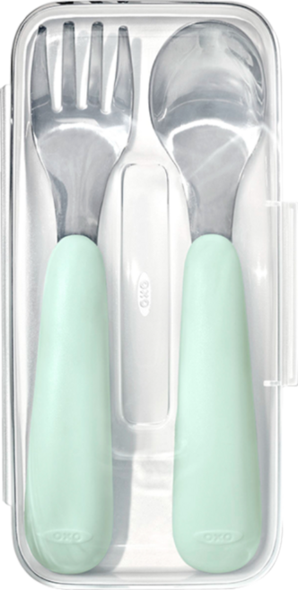 옥소토트 유아용 스푼 포크 세트, 오팔 그린, 케이스+스푼+포크, 1세트