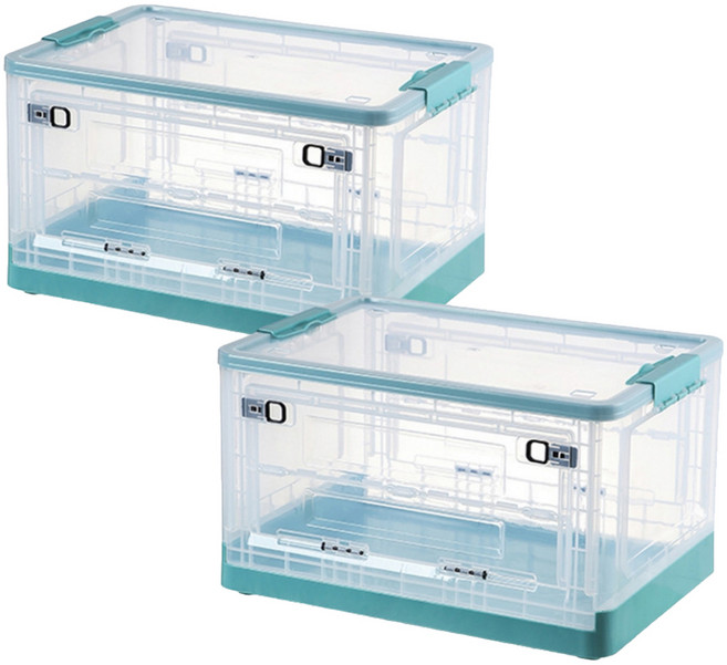 주앤지 다용도 폴딩 리빙박스 양면 오픈 도어, 블루, 41L, 2개