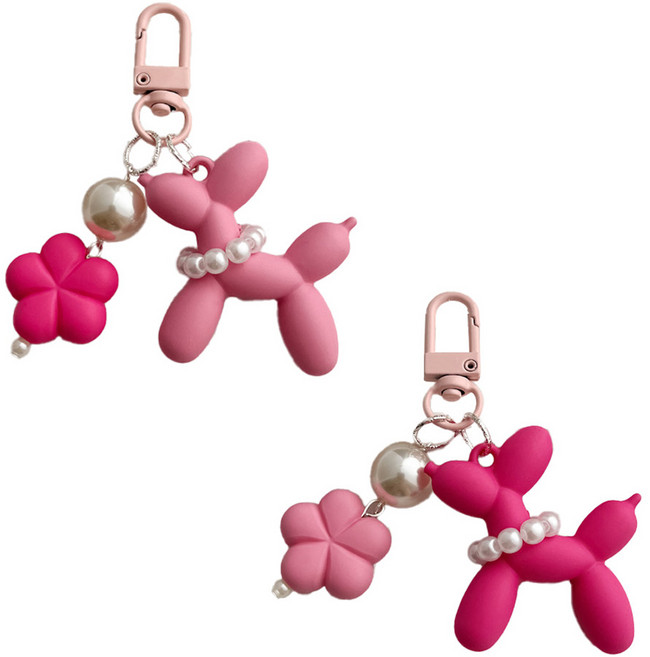 어반카 플라워 강아지 풍선 키링 2종 세트, C(핫핑크, 로즈핑크), 1개