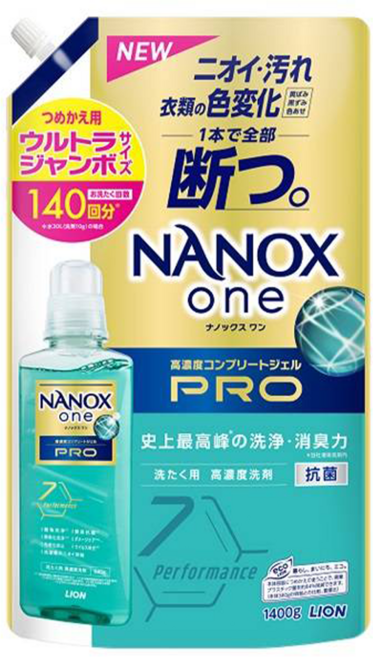 LION 獅王 NANOX one 奈米樂 PRO 超濃縮抗菌洗衣精補充包 加強去漬, 1400g, 1包