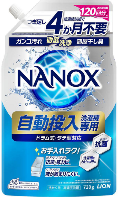 LION 獅王 NANOX one 奈米樂 超濃縮洗衣精 自動投入洗衣機專用, 1包, 720g