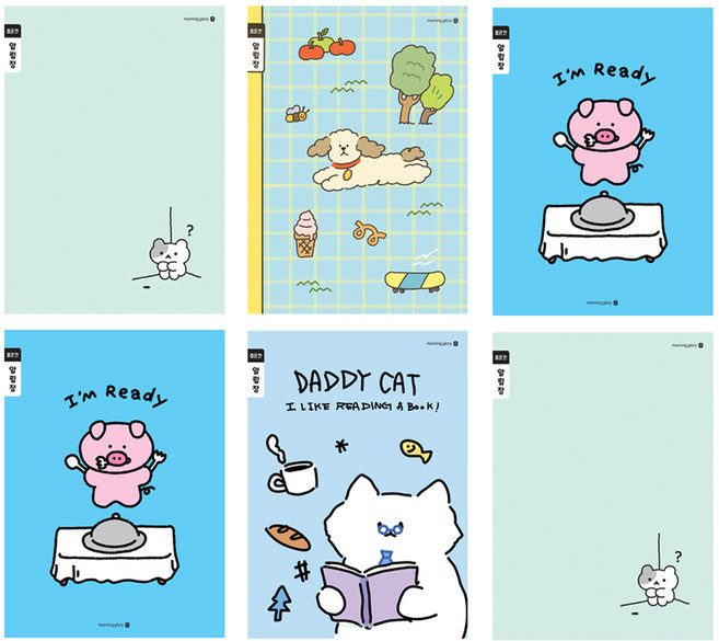 모닝글로리 채움노트 초등 3-6 알림장 좁은칸 4종 + 랜덤발송 2p 세트 A, 구석냥 + 멍멍데이 + 식사준비 + 아빠냥, 1세트