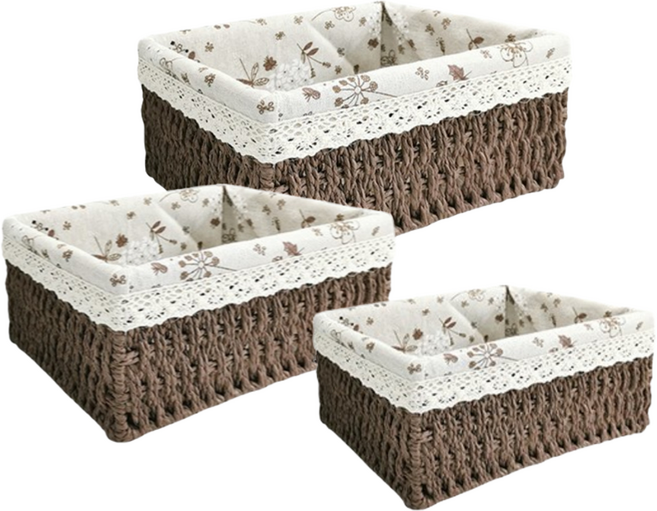 레디엘로 라탄 정리함 3종 세트, 브라운, 1세트