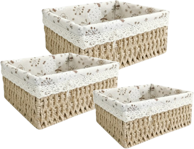 레디엘로 라탄 정리함 3종 세트, 베이지, 1세트