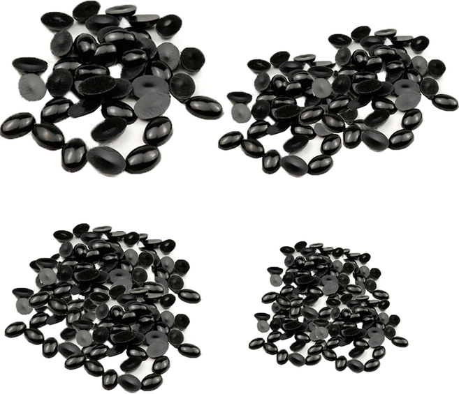 KHOHIMO 半圓橢圓形素面娃娃眼珠 6 x 8 mm 200p + 8 x 10 mm 200p + 9 x 12 mm 100p + 10 x 14 mm 50p 套組 4W482, 1套, 黑色