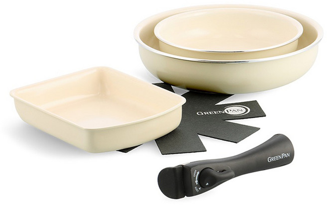 그린팬 인덕션 클릭쉐프 분리형 손잡이 세라믹 코팅 프라이팬 세트 5개, 크림화이트, 프라이팬 20cm + 26cm + 에그팬 20cm + 분리형손잡이 + 패드, 1세트