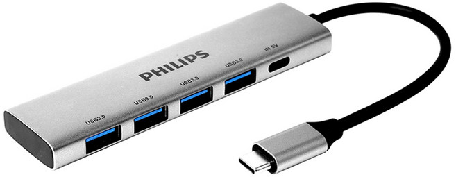 필립스 5포트 USB 3.0 허브 SWR1603G, 실버, 1개