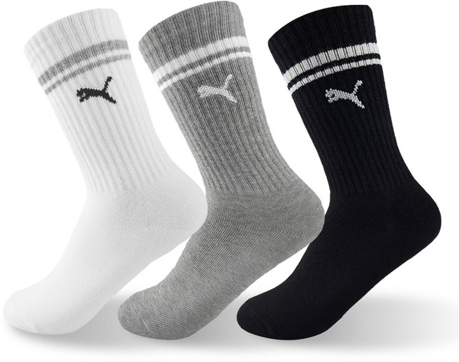 푸마 아동용 긴목양말 3족 세트 PU-K05, 화이트, 그레이, 블랙, 1세트
