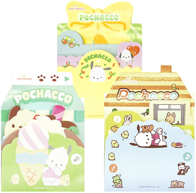 핑크망고 산리오 팝업 최애 3단 점착메모 포차코 3종 세트, 혼합색상, 90매, 1세트