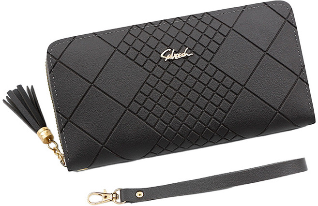 멍글프렌즈 여성용 다이아패턴 태슬 지퍼 장지갑 MH171